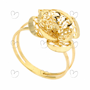 Anel Flor Vazado Escama 4 Pétalas Ouro 18K