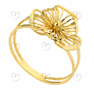 Anel Flor Vazado Fios 3 Pétalas Ouro 18K