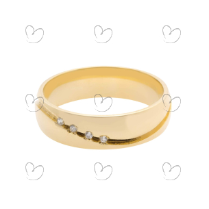 Aliança Redonda Anatômica com Zircônia Ouro 18k