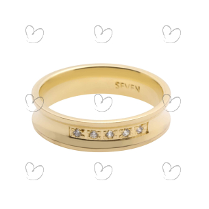 Aliança Côncava com Cinco Zircônias Ouro 18k
