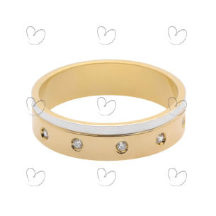 Aliança Reta Bicolor com Zircônia Ouro 18k