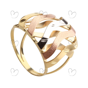 Anel Aro Duplo Trançado Grosso Tricolor Ouro 18k