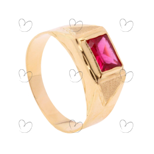 Anel Formatura com Pedra de Zircônia 5x7mm Ouro 18k