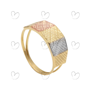 Anel Aro Duplo Três Cores Diamantado Ouro 18k