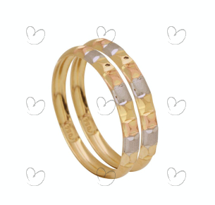 Anel Par de Aparadores Quadriculados Tricolor Ouro 18k