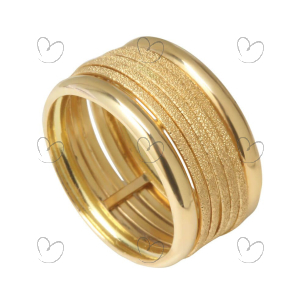 Anel Cinco Fios Brilhantes Amarelo Ouro 18k