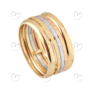 Anel Três Fios Tricolor Ouro 18k