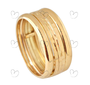 Anel Três Fios Diamantados Amarelo Ouro 18k