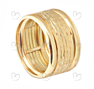 Anel Cinco Fios Diamantados Amarelo Ouro 18k