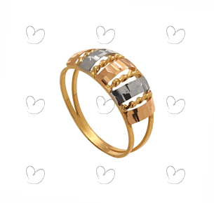 Anel Três Cores com Fio Torcido Ouro 18k