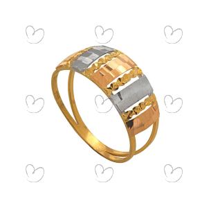 Anel Tricolor com Detalhes Falsa Pedra Ouro 18k