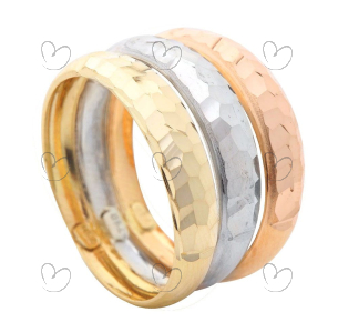 Anel Triplo Três Cores Diamantado Ouro 18k