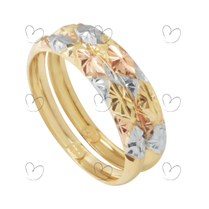 Anel Par Aparador Três cores Diamantados Aro Liso Ouro 18k