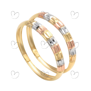 Anel Par Aparador Três Cores de Ouro Diamantado Ouro 18k