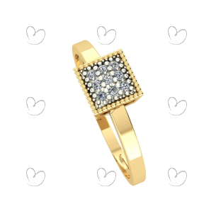 Anel Chuveiro Quadrado com Banho em Ródio e Diamante Ouro 18k