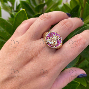 Anel São Jorge com Zircônias Ouro 18k