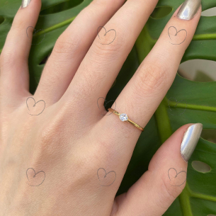 Anel Solitário Aro Liso com Zircônia 3mm Ouro 18k