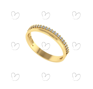 Anel Aro duplo Liso e Fileira com Pedras de Zircônia Ouro 18k