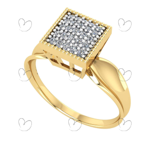 Anel Chuveiro Quadrado com Zircônias Ouro 18k