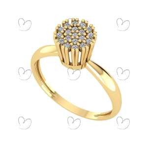 Anel Chuveiro Redondo com Zircônia Ouro 18k