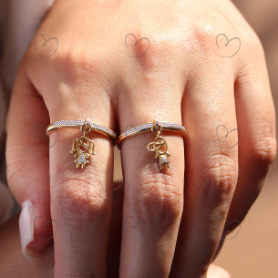 Anel Menino Falsa Pedra com Pingente Ouro 18k