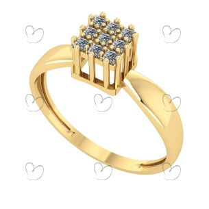 Anel Chuveiro Quadrado com Zircônia Carrê Ouro 18k