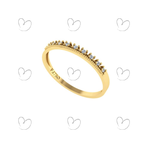 Anel Meia Aliança Fininho com Bolinhas e Zircônia Ouro 18k