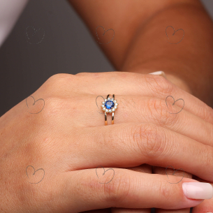 Anel Tipo Formatura Redondo-Azul Ouro 18k