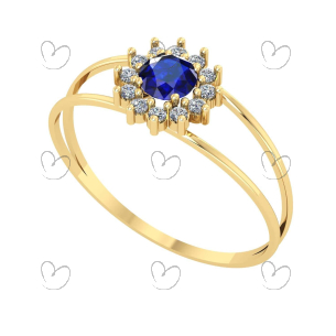 Anel Tipo Formatura Redondo-Azul Ouro 18k