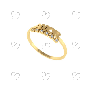 Anel Amor com Seis Pedras de Zircônia Ouro 18k
