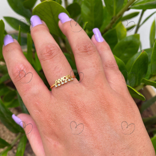 Anel Amor com Seis Pedras de Zircônia Ouro 18k