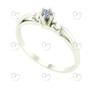 Anel Solitário com Diamante Natural Aro Trabalhado Ouro Branco 18k