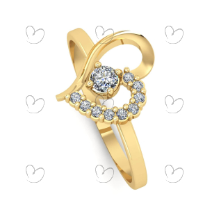 Anel Coração Cravejado de Zircônias Ouro 18k