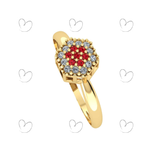 Anel Chuveiro Sextavo Pequeno com Zircônia Ouro 18k