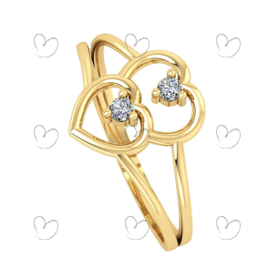 Anel Aro Duplo Dois Corações com Zircônia Ouro 18k