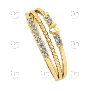 Anel Três Aros com Coração e Zircônias Ouro 18k