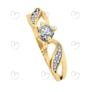 Anel Solitário com Zircônia 4mm Detalhe Folhas Ouro 18k