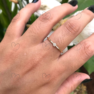 Anel Miolinho Flor com Diamante Ouro 18k