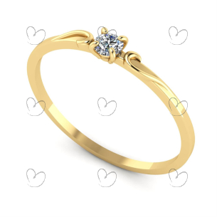 Anel Solitário com Zircônia 3mm e Aro Trabalhado Ouro 18k