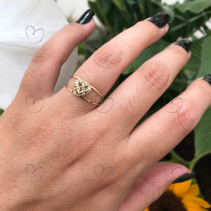 Anel Coração Todo Vazado Ouro 18k