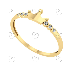 Anel Coroa Lisa com Diamante Ouro 18k