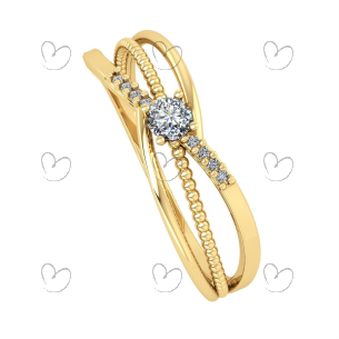 Anel Detalhado Bolinha com Diamantes Ouro 18k