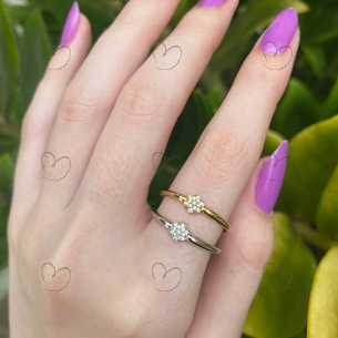 Anel Flor Pavê com 13 Diamantes Ouro 18k