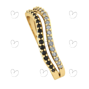 Anel Aro Duplo com Curva e Pedras Bicolor Ouro 18k