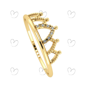 Anel Coroa com 7 Diamantes Ouro 18k
