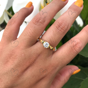 Anel Solitário Princesa com Zircônia de 5.5mm Ouro 18k