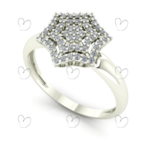 Anel Sextavo Estrela com Pedras de Zircônia Ouro Branco 18k