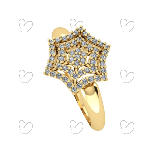Anel Sextavo Estrela com Pedras de Zircônia Ouro 18k