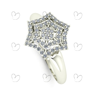 Anel Sextavo Estrela com Pedras de Zircônia Ouro Branco 18k