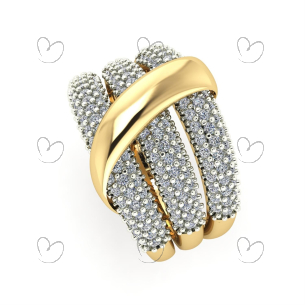 Anel Aro triplo Pavê e Detalhe Liso Ouro 18k